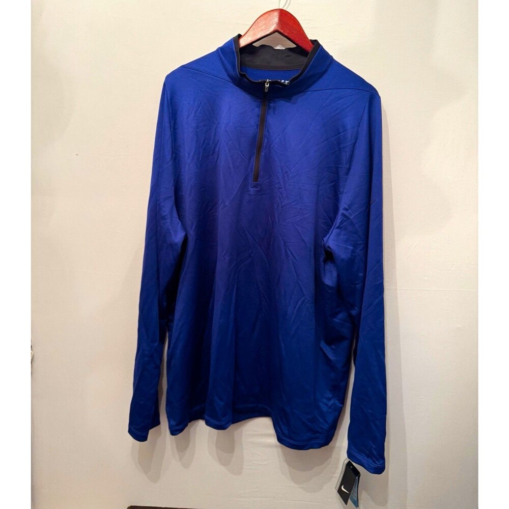 Nike Golf Dri-FIT Men’s 2XL Blue Solid Long Sleeve 1/4 Zip Mock Neck Polo